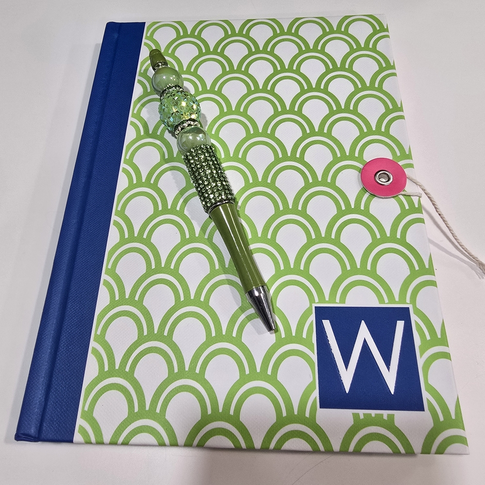 Green & Blue Patterned Diary Notebook w/Pretty Pen by Pengwensposh